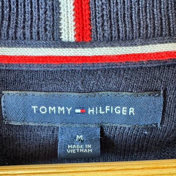 Tommy Hilfiger Quarter Zip Sweater Mens M Classic Preppy Academia Navy Nautical - Picture 5 of 11